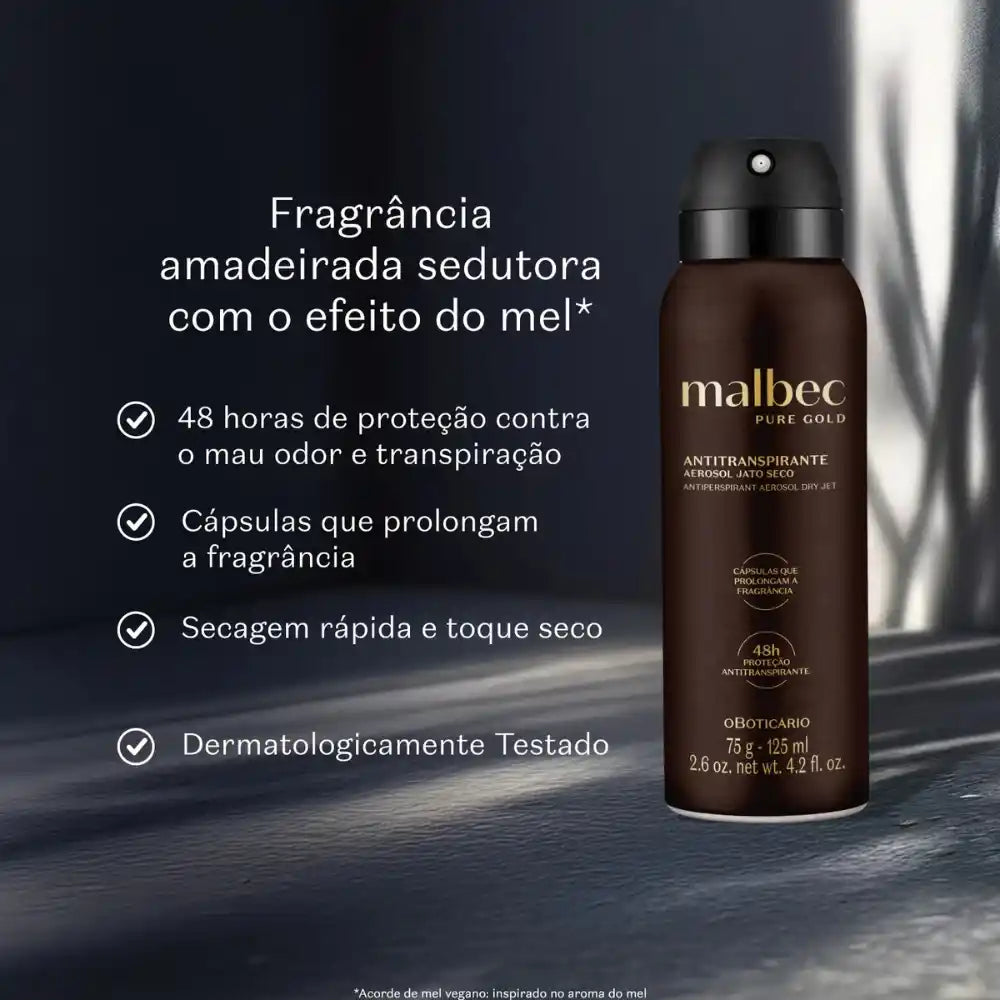 Duo Malbec Pure Gold para Homem – Desodorizante + Body Lotion | O Boticário